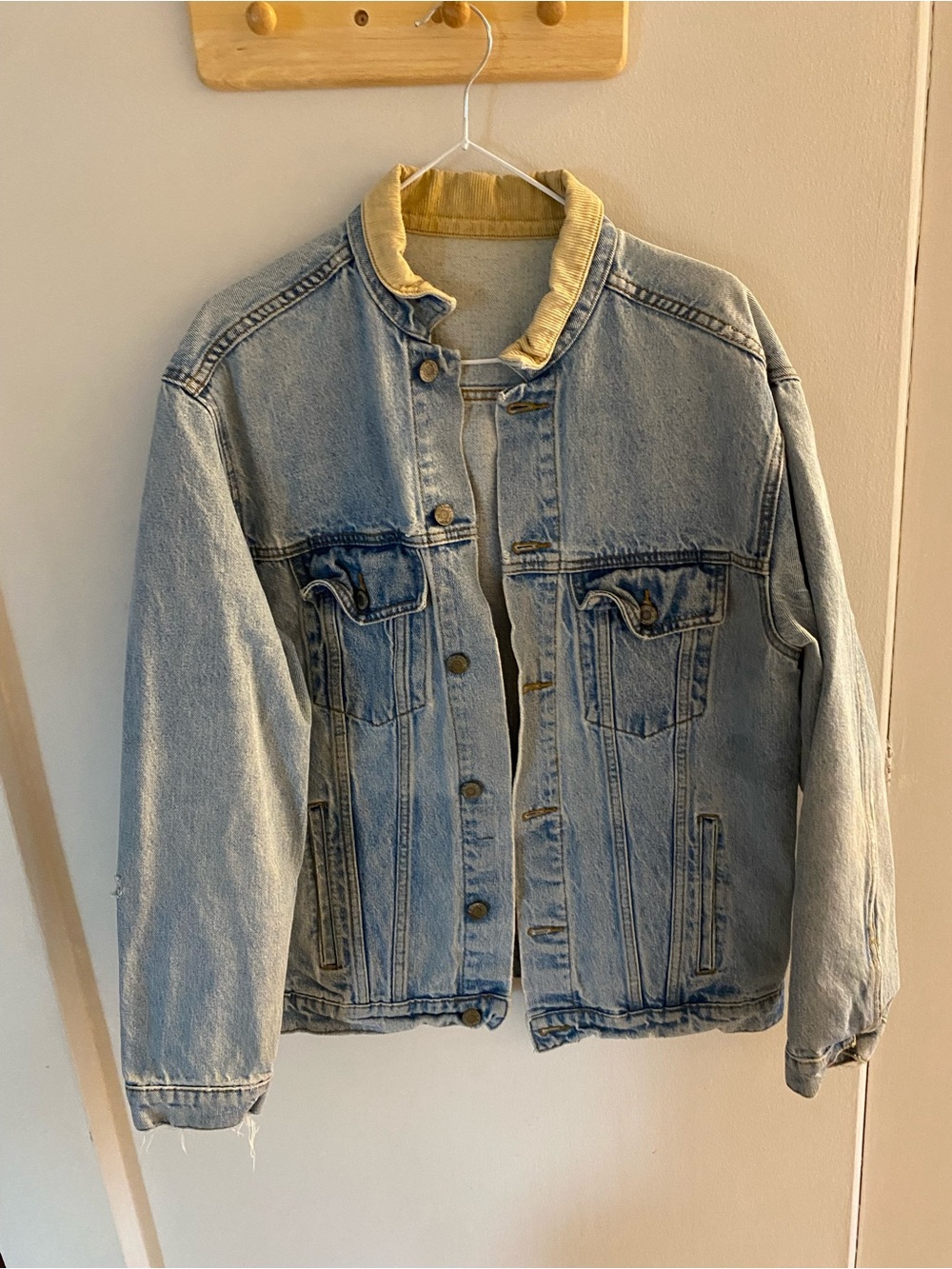 Light Blue Denim Jacket with Tan Collar